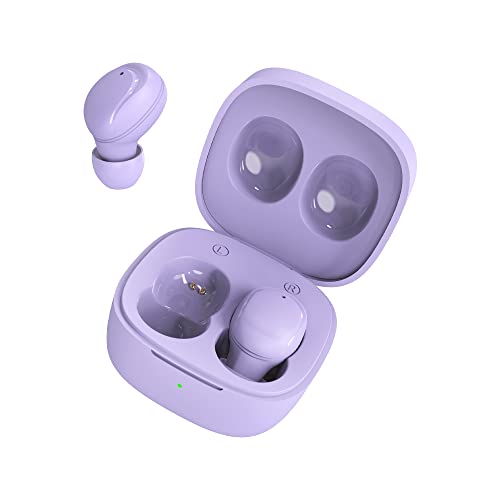 Hiteblaz Wireless Earbuds Bluetooth Headphones with Mic, Lightweight Small Buds, Premium Sound Quality, Mini Case Waterproof Earphones for Commute, Sport(Purple)