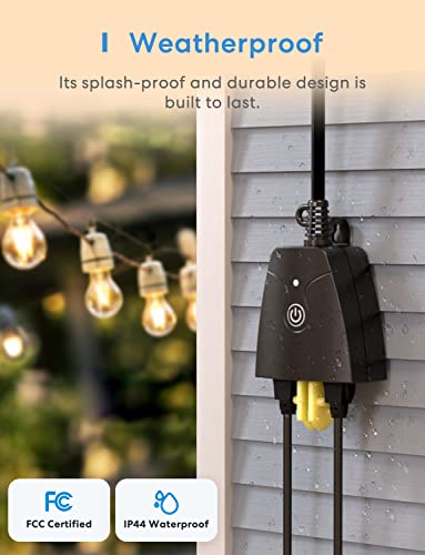 meross Outdoor Smart Plug, Outdoor Wi-Fi Outlet with 2 Grounded Outlets, Remote Control, Timer, Waterproof, Works with Amazon Alexa, Google Home, SmartThings, 2.4Ghz only, FCC Certified, Non-HK