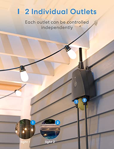 meross Outdoor Smart Plug, Outdoor Wi-Fi Outlet with 2 Grounded Outlets, Remote Control, Timer, Waterproof, Works with Amazon Alexa, Google Home, SmartThings, 2.4Ghz only, FCC Certified, Non-HK