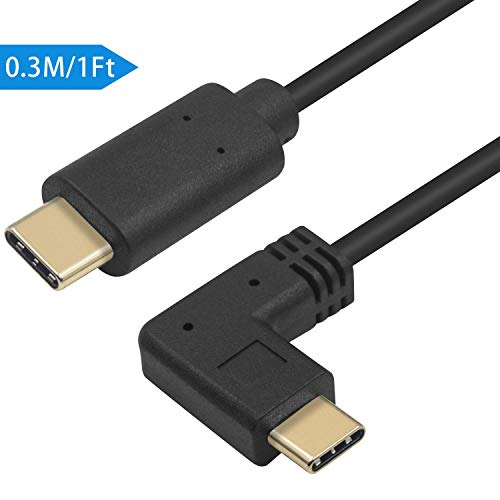 Poyiccot USB C to USB C Cable 1feet, USB 3.1 USB C Right Angle Cable, 60W PD 90 Degree USB C Cable, Short Type C to Type C Cable 10Gbps USB C Charger Cable for Samsung Galaxy S20, MacBook Pro