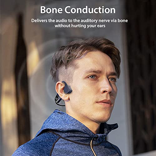 Jassco Bluetooth Bone Conduction Headphones, Wireless Open-Ear Earphones with Built-in Mic, IPX5 Waterproof Sports Headset for Running, Cycling, Driving, Workout, Gym (Blue)