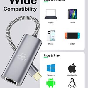 USB C to Ethernet Adapter, 1Gbps USB-C to RJ45 LAN Adapter, Type-C to Ethernet Adapter [Thunderbolt 3 Compatible] Compatible with MacBook and Windows Laptop