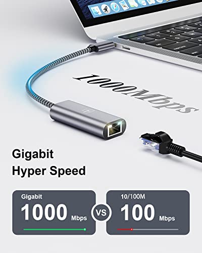 USB C to Ethernet Adapter, 1Gbps USB-C to RJ45 LAN Adapter, Type-C to Ethernet Adapter [Thunderbolt 3 Compatible] Compatible with MacBook and Windows Laptop