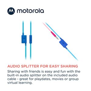 Motorola Moto JR300 Kids Bluetooth Headphones with Microphone - Lightweight Over Ear Wireless Headphones, Safe Volume Limit 85dB, Audio Splitter for Sharing - Ideal for School, Travel, Gaming - Blue