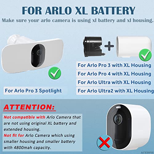2Pcs 13000mAh A-7a XL Extended Rechargeable Battery Pack and LCD Dual Charger for Alro Pro 3 Floodlight Camera, Arlo Pro4 XL/ Pro3 XL/Ultra2 XL/ Ultra XL Camera, P/N: VMA5410 FB1001 VMC4040P CMC5040