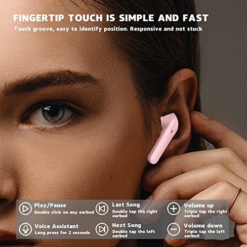 Headphones Wireless Bluetooth with LED Digital Display, T31 Noise Reduction in-Ear Earbuds Deep Bass, IPX7 Waterproof, 36H Playtime with Fast Charging Case, Suitable for Sports and Work - Pink