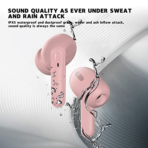 Headphones Wireless Bluetooth with LED Digital Display, T31 Noise Reduction in-Ear Earbuds Deep Bass, IPX7 Waterproof, 36H Playtime with Fast Charging Case, Suitable for Sports and Work - Pink