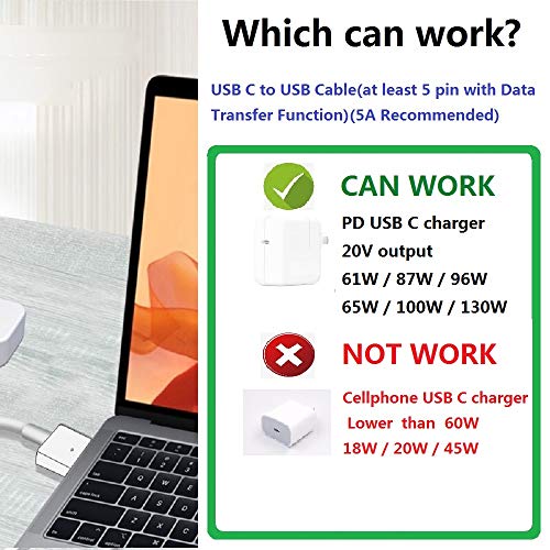 USB C Female to Magnetic 2 T Tip Charging Cable Converter for Magnetic 2 T Tip for Pro 13/15 inch for air 11/13 inch(After Late 2012 Models)