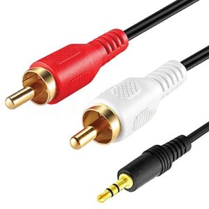 keple | black 3.5mm stereo male jack plug aux-in to 2 male rca audio cable lead for connecting a laptop, computer, smartphone to amplifier, amp, hi-fi system | gold plated (2m / 6.5ft)