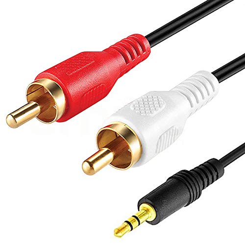 Keple | Black 3.5mm Stereo Male Jack Plug AUX-in to 2 Male RCA Audio Cable Lead for Connecting a Laptop, Computer, Smartphone to Amplifier, Amp, HI-FI System | Gold Plated (2m / 6.5ft)