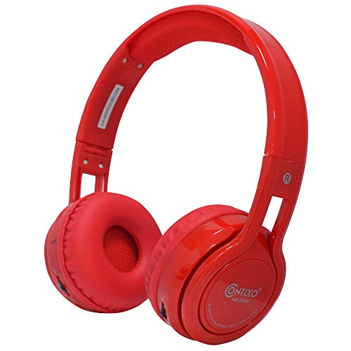 Contixo KB-2600 Over Ear Headphones - Wireless Bluetooth Headphones Kids Safe - 85dB with Volume Limited with Long Lasting Battery - Built-in Mic - Micro SD Card Slot - FM Stereo Radio (RED)