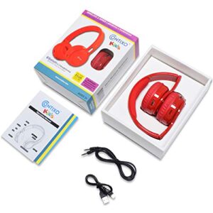 Contixo KB-2600 Over Ear Headphones - Wireless Bluetooth Headphones Kids Safe - 85dB with Volume Limited with Long Lasting Battery - Built-in Mic - Micro SD Card Slot - FM Stereo Radio (RED)