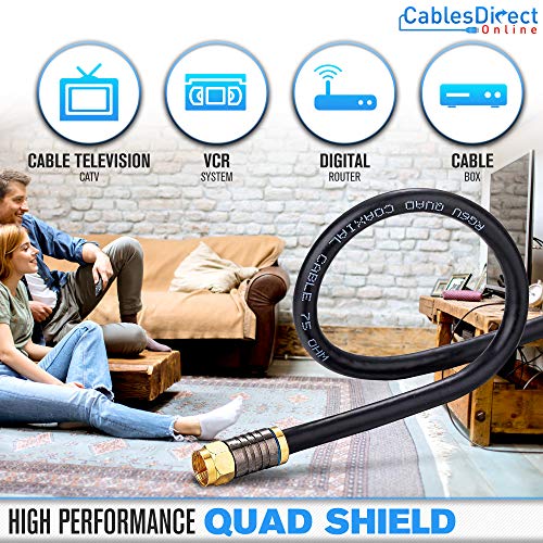 Cables Direct Online 100ft White Quad Shield RG6 Coax Cable F Pin Coaxial Tip BNC Extension Wire for Satellite Dish Cable TV Antenna