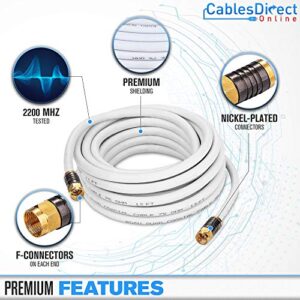 Cables Direct Online 100ft White Quad Shield RG6 Coax Cable F Pin Coaxial Tip BNC Extension Wire for Satellite Dish Cable TV Antenna