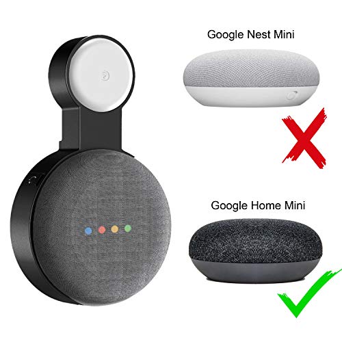 WIDEPLORE Google Home Mini Wall Mount Holder,Update Space-Saving Design AC Outlet Mount, Perfect Cord Management for Google Home Mini Voice Assistant (1 Pack Black)