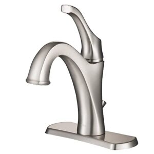 KRAUS KBF-1201SFS Arlo Single Handle Basin Bathroom Faucet with Lift Rod Drain and Deck Plate, Spot-Free All-Brite Stainless Steel