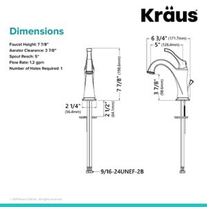 KRAUS KBF-1201SFS Arlo Single Handle Basin Bathroom Faucet with Lift Rod Drain and Deck Plate, Spot-Free All-Brite Stainless Steel