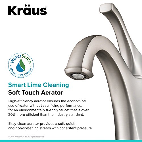 KRAUS KBF-1201SFS Arlo Single Handle Basin Bathroom Faucet with Lift Rod Drain and Deck Plate, Spot-Free All-Brite Stainless Steel
