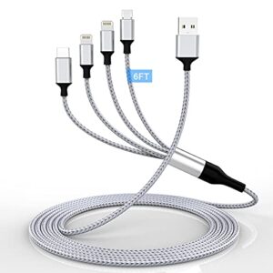 iphone charging cable 1.8m/6ft multi 4 in 1 usb universal fast charging cord multi charging cable lightningx2+type c+micro usb port connectors adapter for android/apple/ios/samsung/lg/huawei/xiaomi