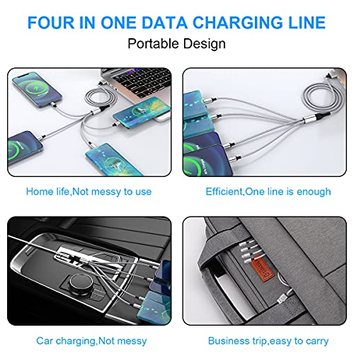 iPhone Charging Cable 1.8M/6Ft Multi 4 in 1 USB Universal Fast Charging Cord Multi Charging Cable Lightningx2+Type C+Micro USB Port Connectors Adapter for Android/Apple/iOS/Samsung/LG/Huawei/XiaoMi