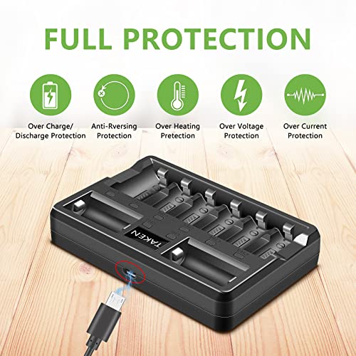 Taken 32 Pack 3.7V 750mAh 123A Rechargeable Batteries and 8-Ports LED Charger Compatible with Arlo Cameras (VMC3030/VMK3200/VMS3330/3430/3530), Flashlight, Microphone