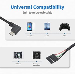 Duttek USB Header to Micro USB Dupont Cable, 90 Degree Right Angle Micro USB Male to 5 Pin Motherboard Female Adapter Dupont Extended Cable 50CM/1.64FT (2-Pack)