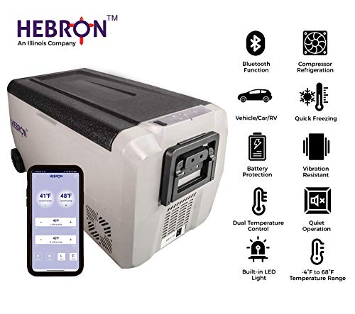 Hebron 33 Quart Dual Zone Portable Refrigerator/Freezer for Camping Fishing and Travel - 12/24 Volt DC Mini Chest Cooler for Vans Campers RVs and Boats