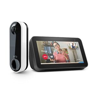 arlo essential wire-free video doorbell white with echo show 5 (2nd gen, 2021 release) charcoal bundle