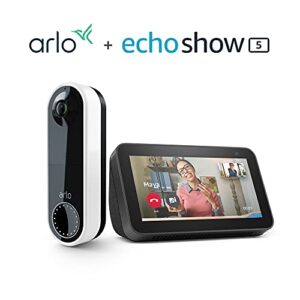 Arlo Essential Wire-Free Video Doorbell White with Echo Show 5 (2nd Gen, 2021 Release) Charcoal Bundle