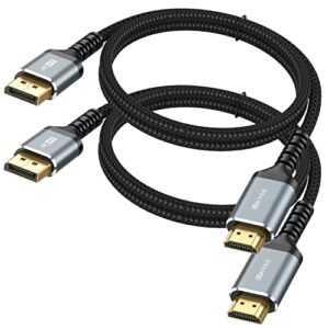 ukyee 4k displayport to hdmi cable 6ft 2-pack, display port dp to hdmi cord 6 feet 3840 x 2160p male to male for for labtop pcs to hdtv, monitor, projector with hdmi port- gray
