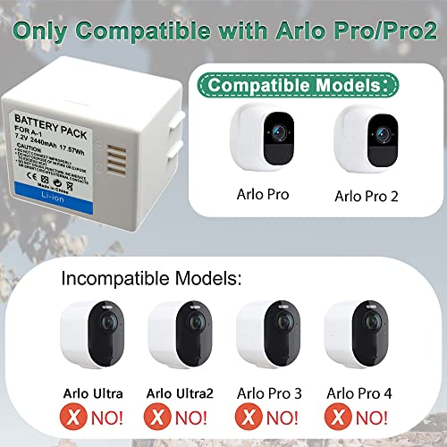 BORTENG Replacement Batteries for Arlo Pro/Pro 2(VMA4400) Camera, Rechargeable 7.2V 2440mAH 17.75WH Upgraded Batteries 2 Pack (for Pro/Pro 2)