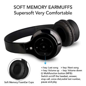 Alpha Digital BH-530-B Bluetooth Headphone with Soft Fit Ear Covers, Built-In Microphone, Black