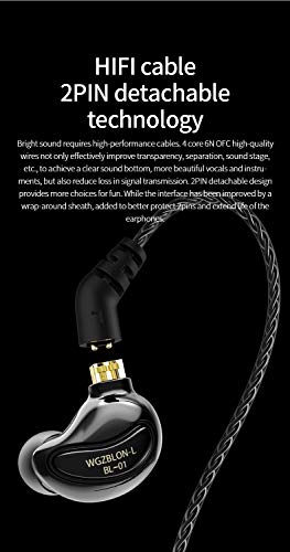 keephifi in-Ear Headphones BLON BL01 10mm Bio-Fiber Diaphragm Earphones for Powerful Sound, HiFi Bass Noise-canceling, No Latency Earbuds for Games, Music,Sports and Videos (no mic, Silver)