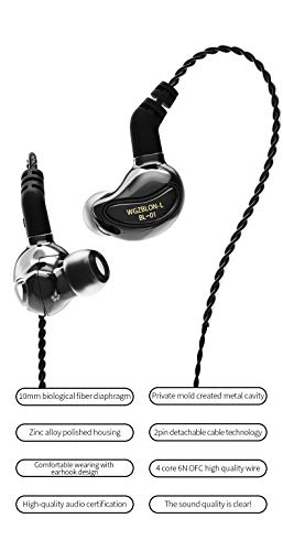 keephifi in-Ear Headphones BLON BL01 10mm Bio-Fiber Diaphragm Earphones for Powerful Sound, HiFi Bass Noise-canceling, No Latency Earbuds for Games, Music,Sports and Videos (no mic, Silver)