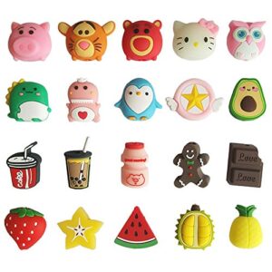 skenlihfeng 20 pcs cable protector for iphone/ipad usb cable, plastic cable protectors cute drink fruit dinosaur animals charging cable saver, phone accessory protect usb charger (type b(20pcs)