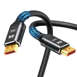snowkids 8k displayport cable 1.4 6.6ft, display port cable 144hz,ultra high speed 32.4gbps, dp cable 8k@60hz, 4k@144hz, 1080p@240hz, hdr, hbr3 display port cord for laptop/pc/tv/gaming monitor-black