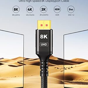 Snowkids 8K DisplayPort Cable 1.4 6.6FT, Display Port Cable 144hz,Ultra High Speed 32.4Gbps, DP Cable 8K@60hz, 4K@144Hz, 1080P@240hz, HDR, HBR3 Display Port Cord for Laptop/PC/TV/Gaming Monitor-Black