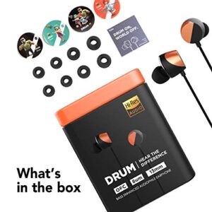 TUNAI Drum Hi-Resolution Audiophile in-Ear Earbud Headphones – Powerful Bass and Lively Sound Stage with Improved Noise Isolation; Comfortable for Workout, Running and Great for Gaming (Shine Orange)