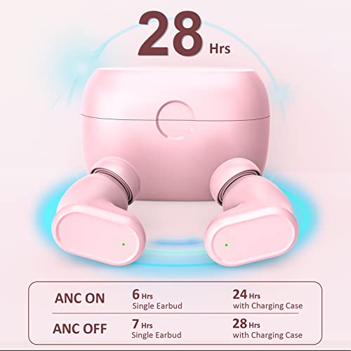 ZZN Active Noise Cancelling Earbuds, Bluetooth 5.2 True Wireless Earbuds with Transparency Mode, 2 Microphone, Deep Bass, Smart Touch Control, in-Ear Bluetooth Earbuds for iPhone Android Pink