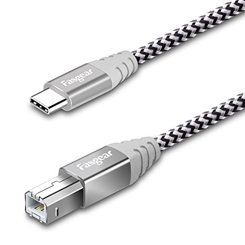 Fasgear 1m Type C to USB B Midi Cable Nylon Braided Printer Scanner Cord with Metal Connector Compatible with AiO, HP, Canon, Printers and More (3ft, Gray)