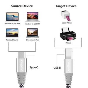 Fasgear 1m Type C to USB B Midi Cable Nylon Braided Printer Scanner Cord with Metal Connector Compatible with AiO, HP, Canon, Printers and More (3ft, Gray)