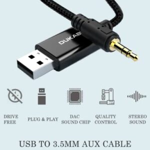 USB to 3.5mm Aux Cable, DUKABEL USB to 3.5mm Jack Cord for PC PS4 PS5 USB2.0 to 1/8’’ Male Auxiliary Audio Cable for Headphone Speaker(8FT/2.4 Meter) Do Not Work for TV Car PS3 Truck Amplifier