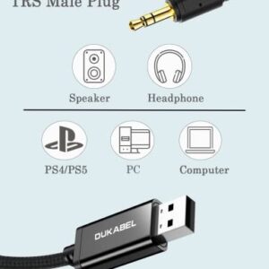 USB to 3.5mm Aux Cable, DUKABEL USB to 3.5mm Jack Cord for PC PS4 PS5 USB2.0 to 1/8’’ Male Auxiliary Audio Cable for Headphone Speaker(8FT/2.4 Meter) Do Not Work for TV Car PS3 Truck Amplifier