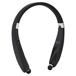 neckband headphones, wireless neckband headset with retractable earbuds, sports sweat proof noise cancelling foldable stereo earphones bluetooth headphones with mic(black)