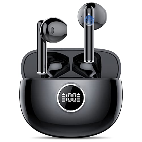 Wireless Earbuds, Bluetooth 5.3 Headphones with Microphone, 37H Playback LED Power Display, In-Ear Headphones Deep Bass, IPX7 Waterproof, Ultra-Light Earphones with Charging Case, Smart Touch, Sport