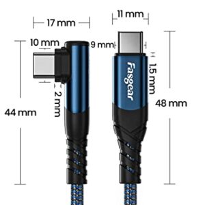 Fasgear Short USB C to USB C Cable - 3 Pack 1ft 60W USB 2.0 Type C Charger Fast Charging Braided Right Angle Compatible for Galaxy S22 S21 Ultra S20 Mac-Book Air i-Pad Mini 6 (Blue)