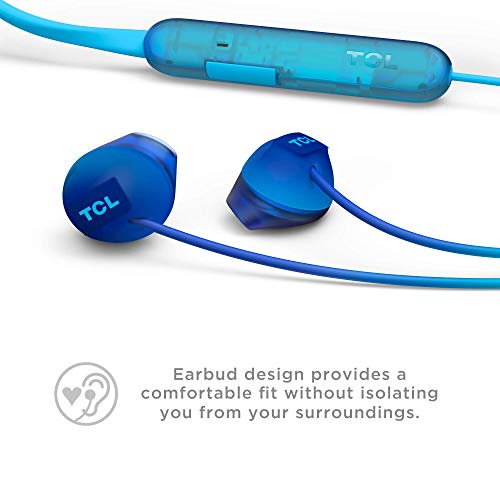 TCL SOCL200BT Wireless Earbuds Bluetooth Headphones with 12.2mm Speaker Drivers for Rich Bass and Clear Sound, Built-in Mic - Ocean Blue