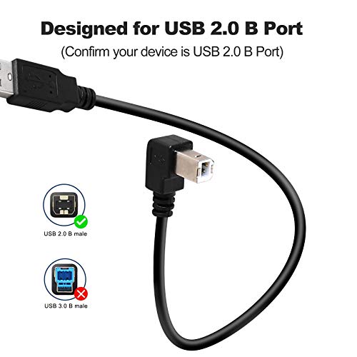 Right Angle Printer Cable USB2.0 A Male Plug to Right Angle USB B Male A/B M/M Printer Scanner Cable 12 Inch(30CM)