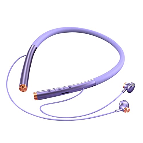 Sports Wireless Blue-Tooth Earphones, High-Power Neck-Mounted Earphones Stereo Earbuds Bone-Conduction Earphone Super Battery Life, Foldable Headset for Outdoor Working Travel Gym (Purple)