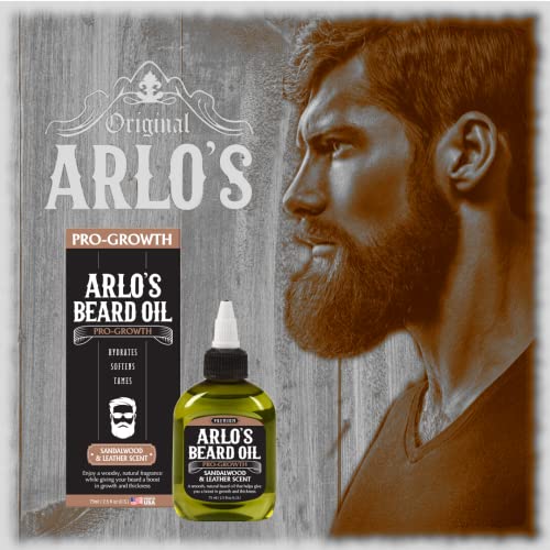 Arlo's Pro Growth Beard Oil - Sandalwood Leather Scent 2.5 oz. - Promotes Beard Hair Growth